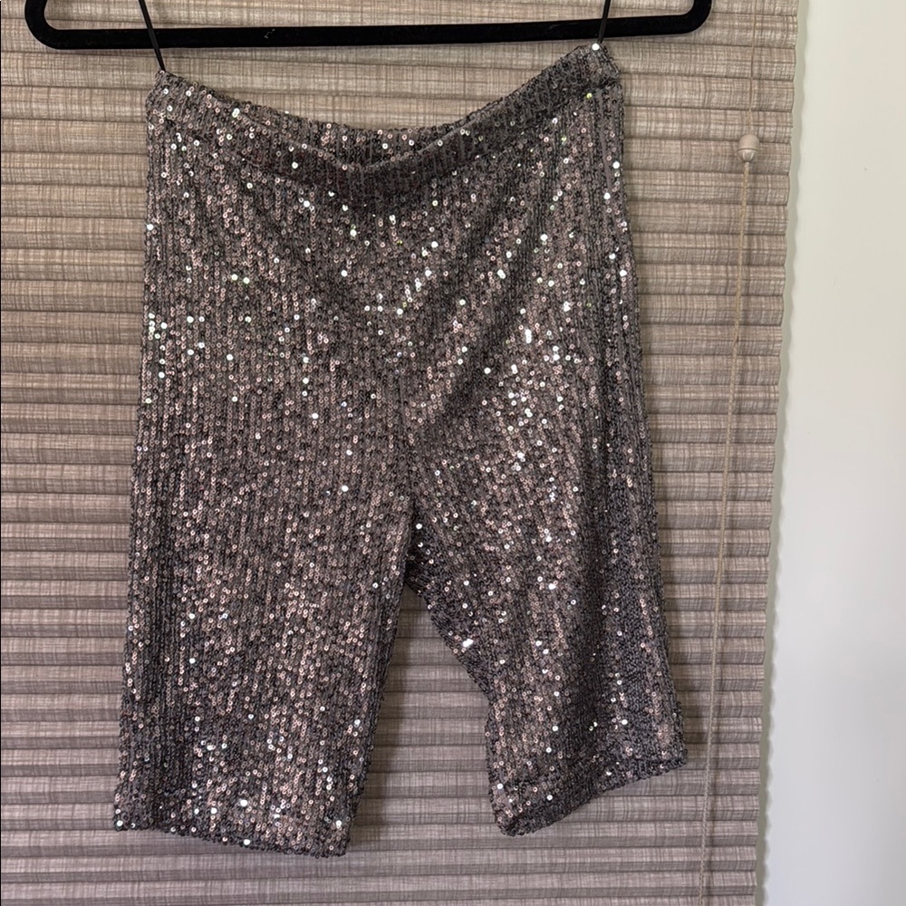 JLUXLABEL Silver Sequin Bike Shorts